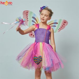 Girls Butterfly Fairy Fancy Tutu Dress Wings Costume Kids Princess Birthday Party Halloween Cosplay Kids Spring Tulle Dress 220707