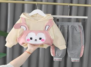 Juntos de ropa de dibujos animados para niñas Pantalones de sudadera con capucha lindos para niños de algodón para niños.