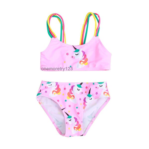 Filles Cartoon Licorne Deux Pièces Rose Maillot De Bain Bébé Fille Volant Designer Bikini Ensemble 1-5T Enfants Vivid Princesse Maillots De Bain 3 Style