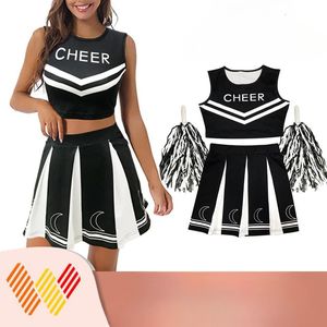 Uniforme de pom-pom girl pour filles, Costume de danse, gilet imprimé avec jupe plissée et 1 paire de boules de fleurs à pampilles, ensemble de tenue 240305