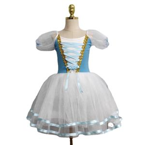 Filles Child Velet Long Tulle Robe Skate Ballerine Robe Puff Sleeve Chorus Robe Romantic Tutu Giselle Ballet Costumes 240426