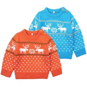 Meisjes Kerstmiskleding Jongens Sweaters Cartoon Elk Kids Cardigan Baby Boy Pullover Gebreide trui 210417