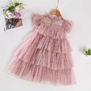 Niñas traje de Navidad encaje princesa vestido niños manga corta verano lentejuelas ropa niños Año Nuevo cumpleaños fiesta rojo vestido Q0716