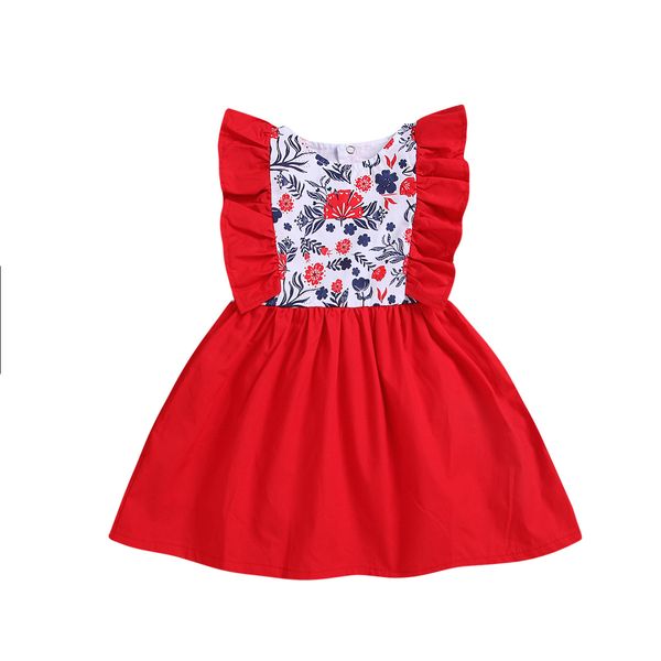 Niñas Vestido de Navidad 2019 Nuevos Niños Ropa de Bebé Niña Sin Mangas de Flores Volantes Bowknot Rojo Bebé Vestidos de Niñas Año Nuevo de Navidad Ropa Infantil