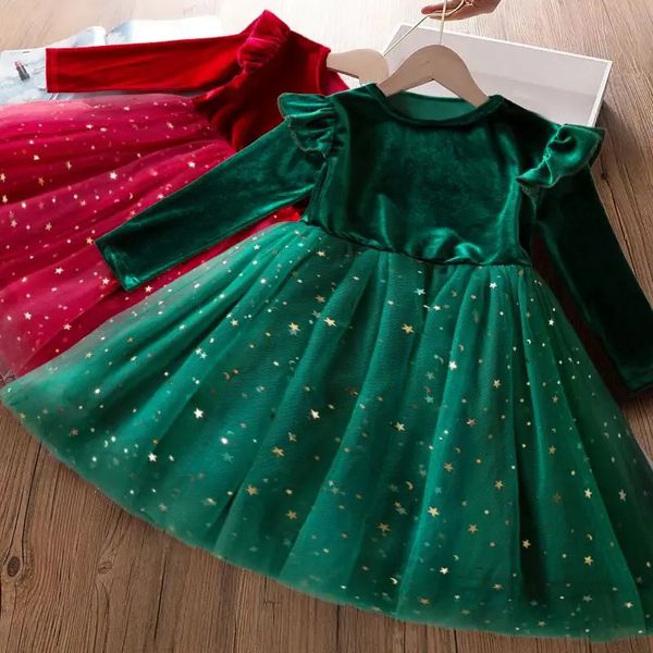 Vestido de Navidad para niñas para niñas Niños Otoño Autumn Full manga Tulle Tulu Tutu Princesa Bedding Bedding Fiesta Clothing 240407