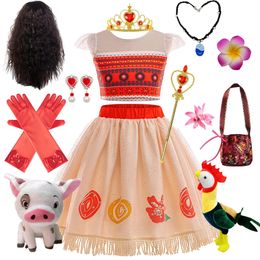 Ropa de niña Moana cosplay princesa vestida de verano playa 2pcs set ropa de fiesta de cosplay navidad carnaval disfraz de halloween 240518