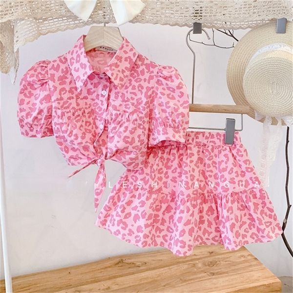 Conjunto de ropa para niñas Color rosa Leopardo Conjuntos de ropa para niños pequeños Blusa y falda para niños de marca 220507