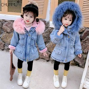 Meisjes kleding babyjassen voor bontkraag jassen voor winter herfst kinderkleding plus fluwelen dikke denim kinderen bovenkleding 211011