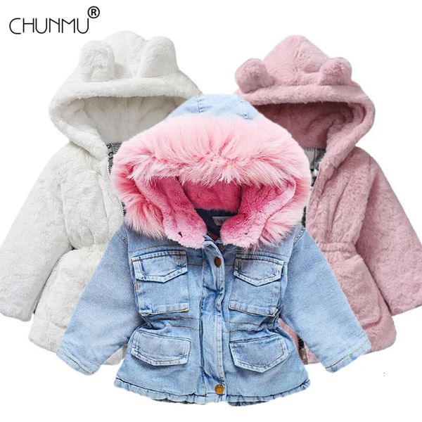 Ropa para niñas Abrigos para bebés Chaquetas con cuello de piel para invierno Otoño Ropa para niños Plus Terciopelo Grueso Denim Ropa de abrigo para niños 231220