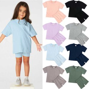 Girls Clothing Set Casual Sports Suit 2023 Lente en zomer Koreaanse versie Girls 'Short-Sleeve T-shirt shorts Two-Pally Set