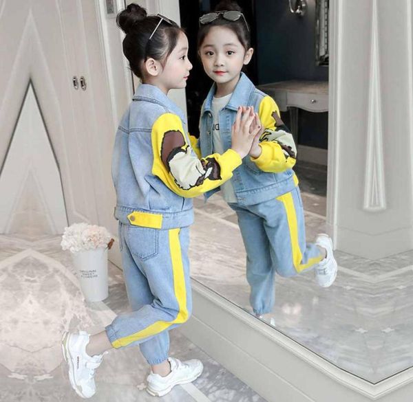 Ensembles de vêtements pour filles 2019 Enfants Fashion Vestes actives manteau et jeans Pantalons Set Kids Clothing Automne Sports Costume Tracksuit6631038