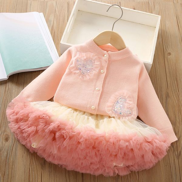 Ensemble de vêtements pour filles, pull tricoté, manteaux, jupes Tutu, 2 pièces, Costume de fête pour bébé, Costume d'anniversaire, printemps-automne