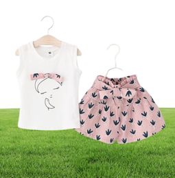 Girls Clothing Set Children Summer Vêtements Fashion Sans manches Sortie Tshirtrint Shorts 2pcs pour enfants Ensemble de vêtements pour bébé Outfits5487846