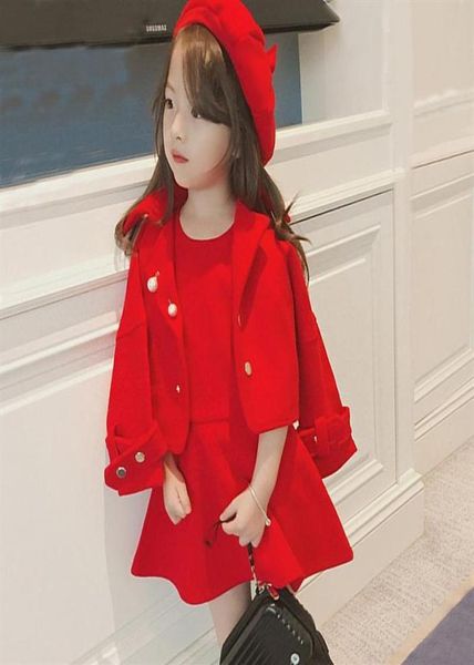 Filles Manteau Costumes Robe Manteau Enfants Adolescents Outwear 2021 Rouge Épaissir Chaud Hiver Automne Enfants Coton Tissu De Laine Enfants039s Cl7978444