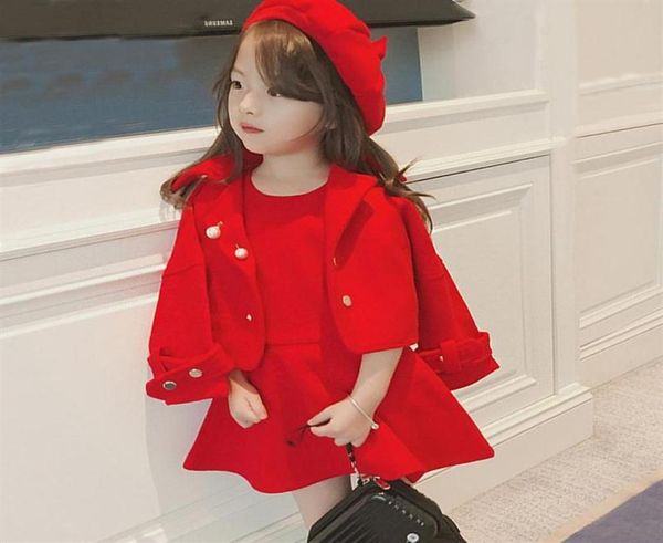 Filles Manteau Costumes Robe Manteau Enfants Adolescents Outwear 2021 Rouge Épaissir Chaud Hiver Automne Enfants Coton Tissu De Laine Enfants039s Cl9396445