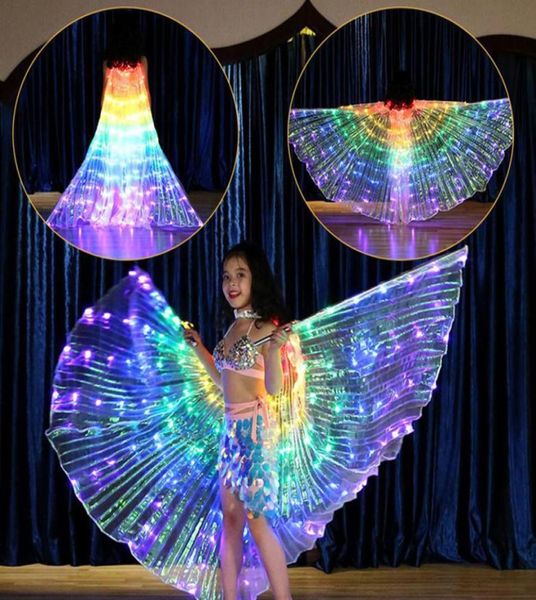 Filles colorées LED lumière danse du ventre ailes papillon Costume pour enfants Oriental indien danse du ventre Performance danse accessoires G9174168