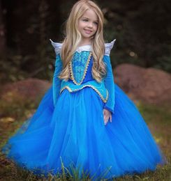 Filles Cosplay robes enfants princesse Aurora manches longues moelleux Tutu robes Halloween et noël enfants vêtements
