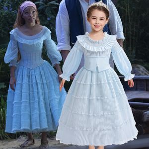 Filles cosplay sirène robes filles falbala revers manches bouffantes taille rétraction robe de princesse enfants vêtements de performance Z4298