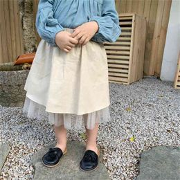 Meisjes Katoenen Mesh Patchwork Rokken Baby Meisje Losse Casual Midiskirt Kinderkleding 1-5Y 210508