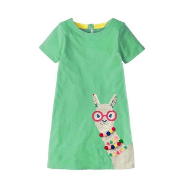 Vestido de túnica de algodón de niñas Manija corta 2019 Summer Princess Vestido Cartoon Alpaca Appliques Disfraz de niños para niños Vestidos BY07892114345