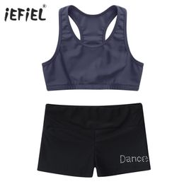 Girls Crop Tops Bottoms Set Ballet Gymnastics Workout Sport Kids Clothes Set Summer Casual Fashion Tankini Athletic Outfit 210326