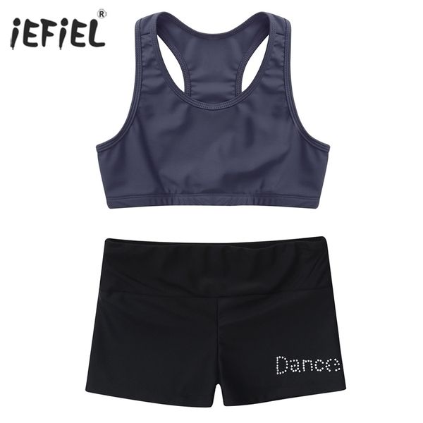 Filles Crop Tops Bas Ensemble Ballet Gymnastique Workout Sport Enfants Vêtements Ensemble D'été Casual Mode Tankini Athlétique Outfit 210326