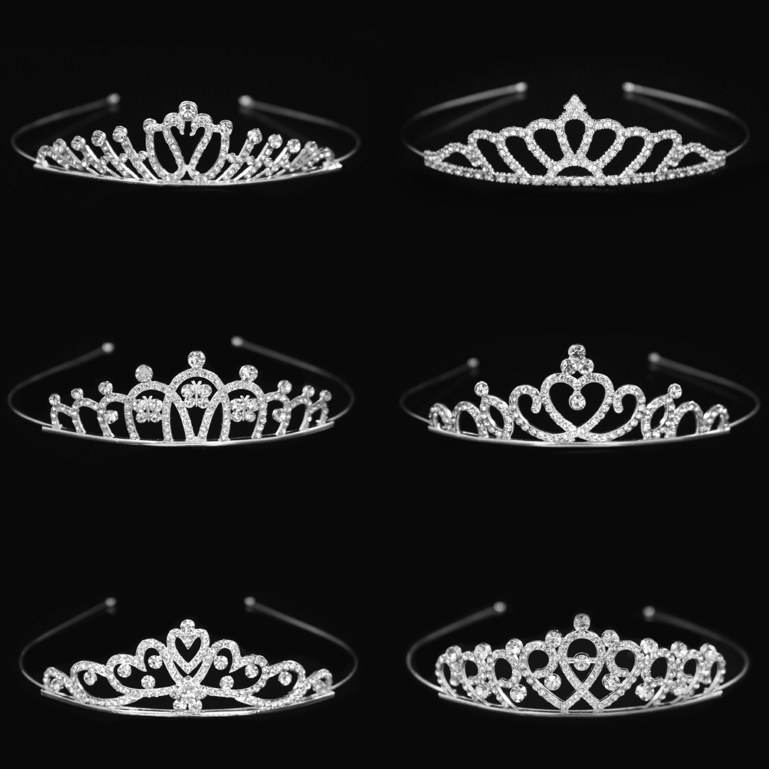 Peças de cabeça das meninas Crystal Tiara Crown Rhinestone Bandas de cabeceira Acessórios de jóias de festa Princess
