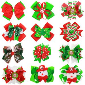 Meisjes Kerstmis Grote Boog Barrettes Haarspelden Ribbon Xmas Serie Gedrukt Hoofddeksels Golf Streep Sneeuwvlok Sneeuwpop Haar Clips Accessoires M388