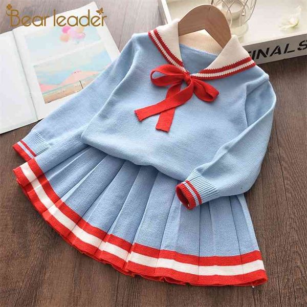 Filles Vêtements mignons Ensembles d'hiver Enfants Bow-Noeud Tenues Fille Costumes tricotés Enfants Enfant Bébé Vêtements 210429