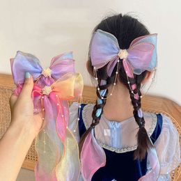Épingles à cheveux en mousseline de soie pour filles, mélange de ruban avec nœud coloré, vente en gros, pour enfants, décoration de cheveux doux, bandeau, pinces à cheveux, fleur