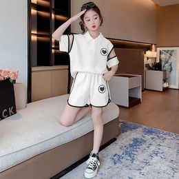 Girls Daily Casual Summer Sports Polo Polo Suit 314 ans Kids Korean Style Tenues Fents Enfants Boutique Vêtements 240515