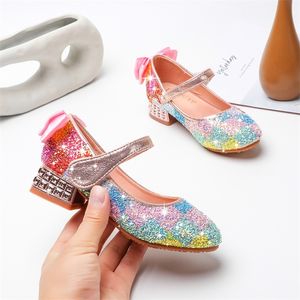 Zapatos de baile para niñas, zapatos de princesa para niños, lentejuelas, zapatos de tacones de cristal para niñas pequeñas, estudiantes salvajes 210306