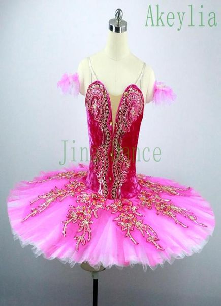 Filles Rose foncé ballerine sucre prune fée professionnelle crêpe Ballet scène Costumes Rose rouge fleur fée ballet tutu pour les femmes 1714284