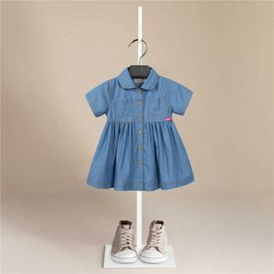 Filles Denim bleu robe été robe de soirée avec ceinture enfants à manches courtes vêtements décontractés bébé fille enfants mode tenue Q0716