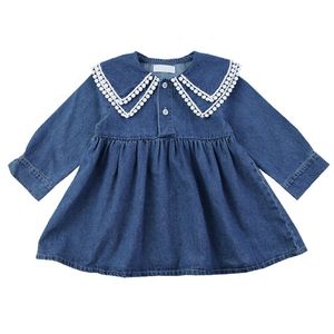 Meisjes denim jurk herfst kinderen dunne zachte kant Revers Europese Amerikaanse baby kinderen voor 1-6Y 210625