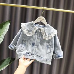 Meisjes denim jasje lente herfst baby kinderen koreaanse top kleding kindermode kanten jassen 211204