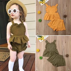 Meisjes Designer kleding Kids Summer Boutique Kledingsets Baby katoenen fly mouw tops PP broek Outfits Sling Blouse Hot Pants Harem Knickers Suits