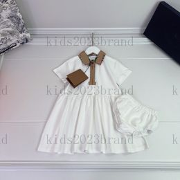 Girls Designer Soft Dresses 2023ss Summer Polo Dress voor babymeisjes Korte mouw T-shirt Jurk Merk geplooide borduurwerkrokken high-end katoenen rok maat 80-120 cm