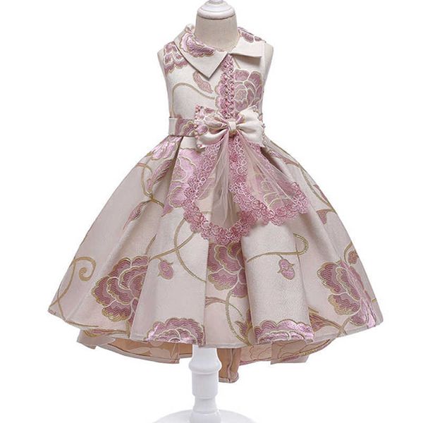 Filles robe 2020 été nouveau enfants robe fille broderie queue robe dentelle grand arc 3 à 10 ans fille vêtements Q0716