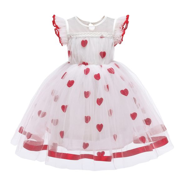 Vestido de niñas 2020-ropa fina para niños pequeñas mangas voladoras envueltas en el pecho vestido de princesa en corazón vestido bordado LJ200921