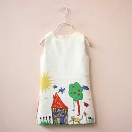 Meisjesjurk 2021 Merk Prinses Jurk Kinderkleding Graffiti Print Kerstjurken voor meisjes Vetement Enfant Children Jurk Q0716