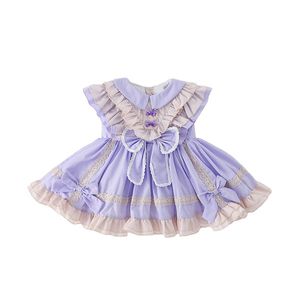 Vestido de niñas 2021 estilo Lolita vestido de fiesta de princesa cumpleaños + bragas para niñas ropa de bebé con lazo grande púrpura 1-6Y Q0716