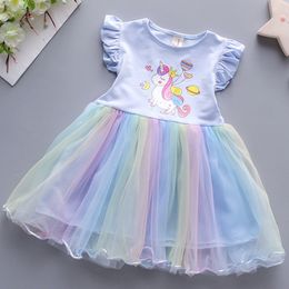 Le ragazze vestono 2023 nuovi abiti da principessa estivi manica volante vestiti per bambini abiti da festa per bambini unicorno per abbigliamento per bambini 3-8 anni