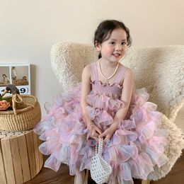 Robe de filles 2024 Été Nouveau enfant coréen Version coréenne de Halter Princess Robe Tulle jupe bébé jupe