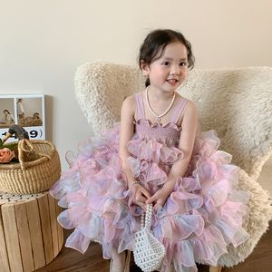 Girls 'Dress 2024 Zomer Nieuwe Koreaanse kinderversie van Halter Princess Dress Tule Rok Baby Rok