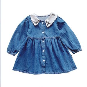 Robe pour filles automne nouvelle jupe en jean de style étranger Revers jupe pour enfants coréens version jupe à manches à bulles