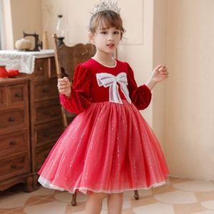 Meisjes jurk herfst winter 2021 kinderen buitenlandse stijl pluche verdikte rode rok meisjes prinses