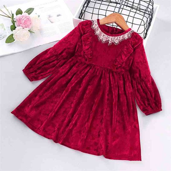 Filles robe automne hiver noël enfants vêtements enfants élégant rétro doré velours princesse manches longues pour Girs 210625