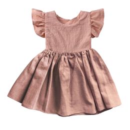 Meisjesjurk baby katoen linnen stevige kleur kinderrok boog prinses rok pompadour rok Europese en Amerikaanse kinderkleding