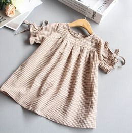 Meisjes jurk blouses plaid baby meisje tutu jurken lace up korte mouw prinses jurk zomer kinderkleding groothandel DHWW3391